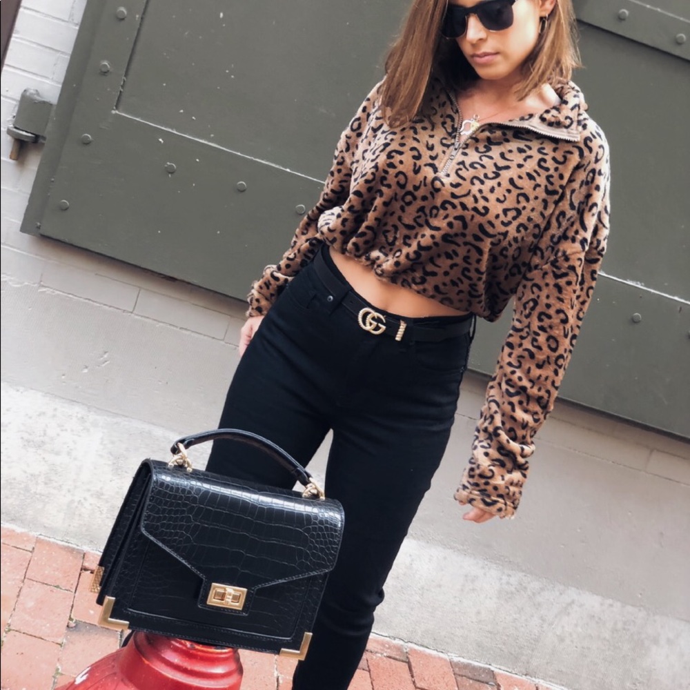 Last 1✨🆕Bey Black Mock Croc Top Handle Bag - Picture 6 of 8